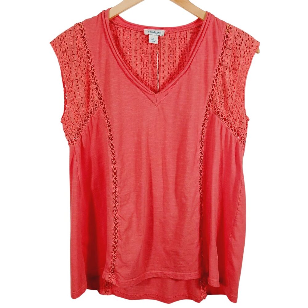 Sundance Coral V‑Neck Crochet embroidered Sleeve Tank Top